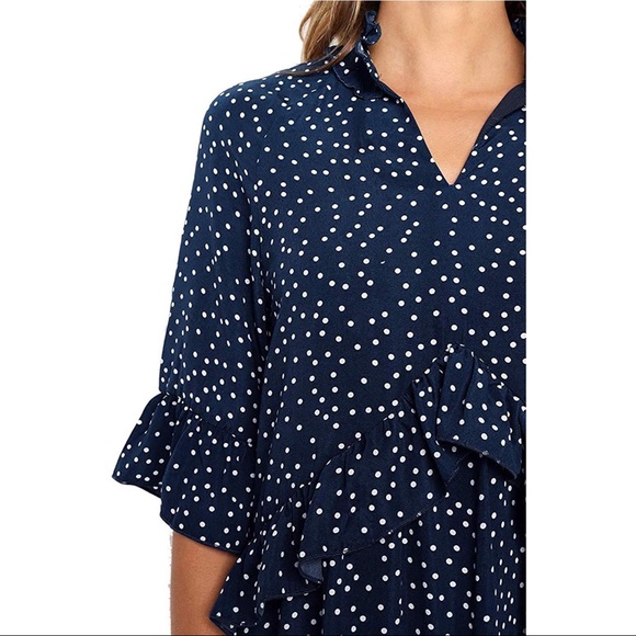 New navy polka dot flowy summer dress - Picture 4 of 5